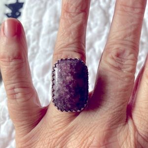 SIZE 7 SILVER AND LEPIDOLITE RING